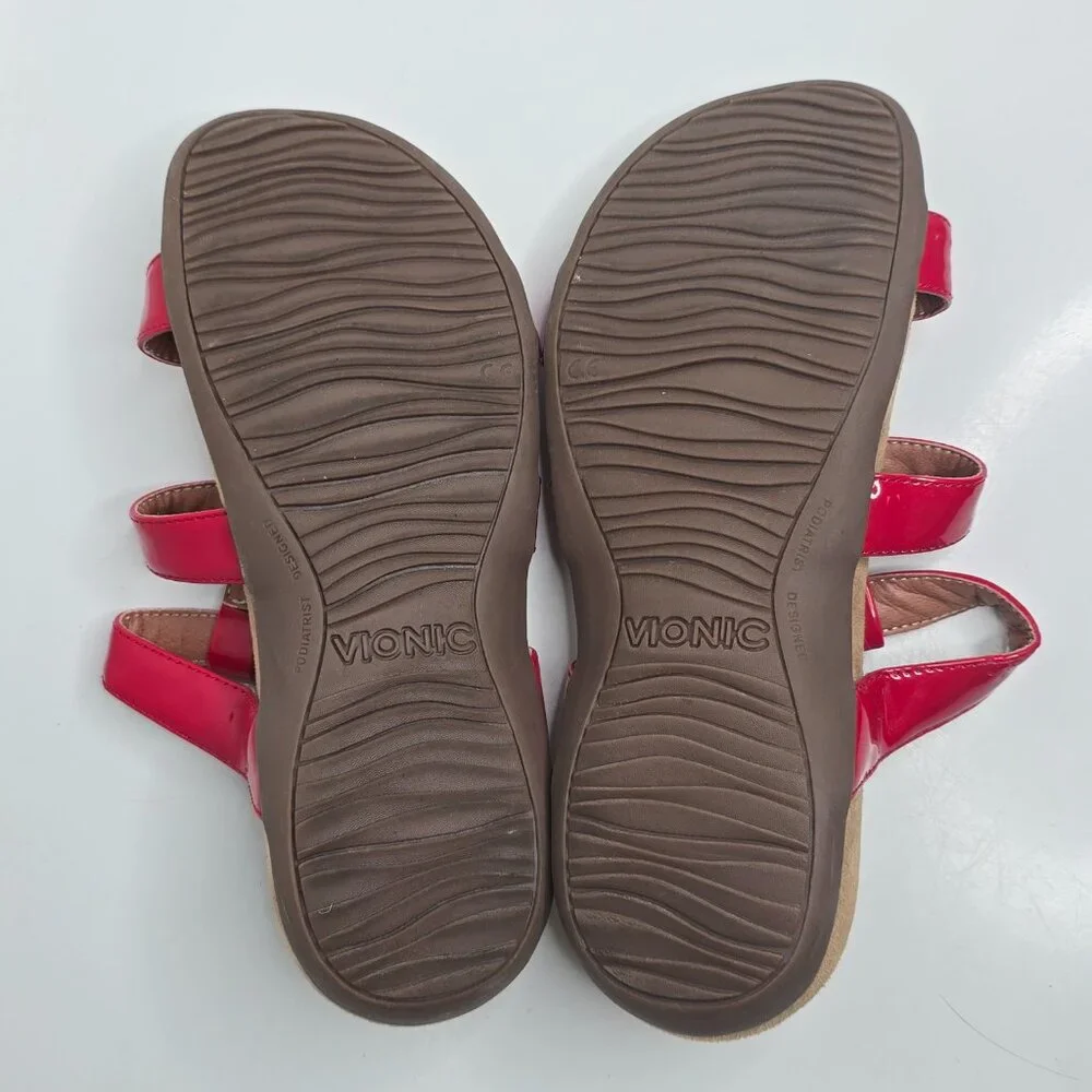 Vionic‎ Womens Misa Size 7 Red Slip On Buckle Decor Sandals Orthoheel Slide
